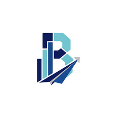 Blue and light blue letter b logo with paper airplane