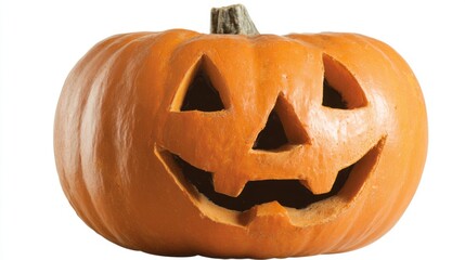 A bright orange pumpkin features a joyful carved face, showcasing its design for Halloween celebrations in the fall. The artwork highlights seasonal spirit and creativity.