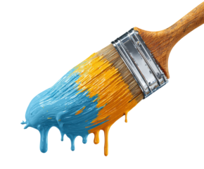 Bright paint colors on a brush for creative projects and art design