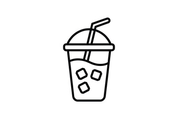 Simple line art icon of a cold drink with ice and straw