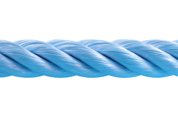 Close-up of a light-blue, braided rope.  The rope's texture is detailed, showing the individual strands twisting tightly.  A smooth, almost silky appearance is created.  The image is a horizontal band