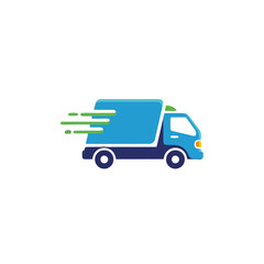 Blue delivery truck with motion lines