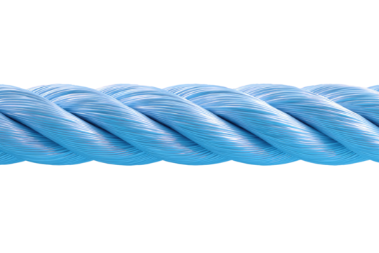 Close-up of a light-blue, braided rope.  The rope's texture is detailed, showing the individual strands twisting tightly.  A smooth, almost silky appearance is created.  The image is a horizontal band