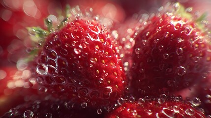 Fresh strawberries with water droplets close up macro shot healthy eating summer fruit red berries delicious food