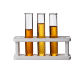 Test tubes with colored liquids in scientific experiment setup