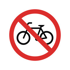 No bicycles allowed sign red circle with diagonal line