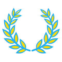 A blue and yellow laurel wreath, symbolizing victory, achievement, and honor