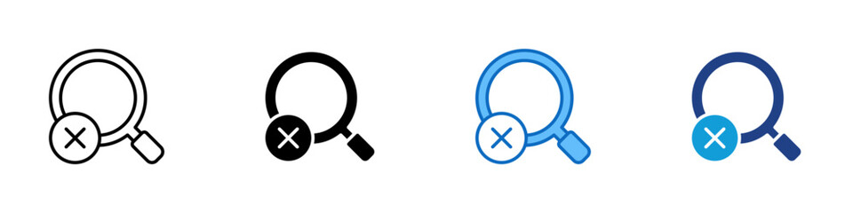 Search Cancel Multiple Style Icon Design Vector - Magnifying glass with cross mark, symbolizing failed search, cancel, or no result found
