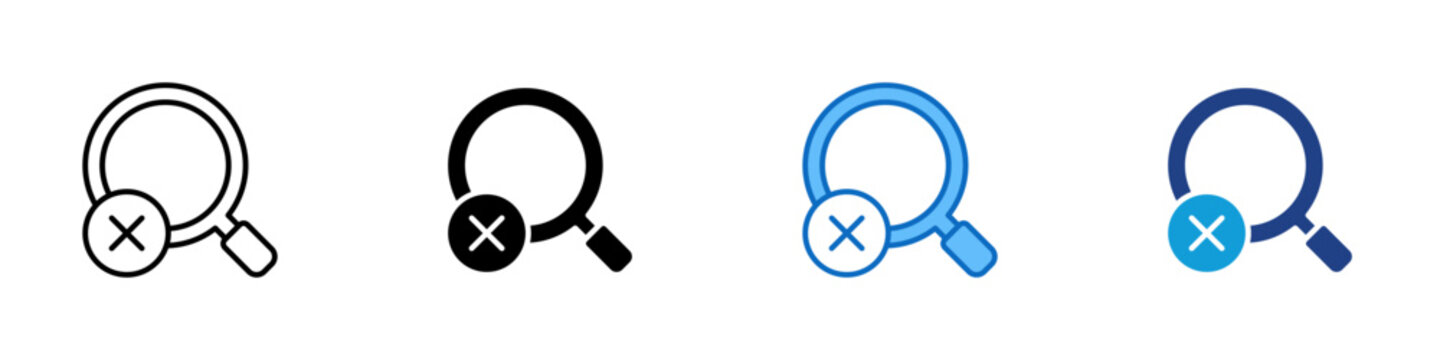 Search Cancel Multiple Style Icon Design Vector - Magnifying glass with cross mark, symbolizing failed search, cancel, or no result found