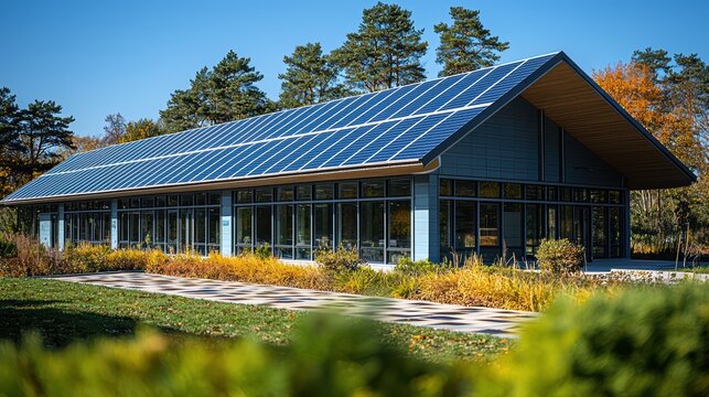 Innovative solar architecture integrating photovoltaic systems for sustainable energy efficiency and aesthetic landscape design in modern construction