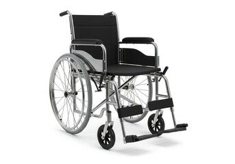 a wheelchair chrome frame black seat cushion folde