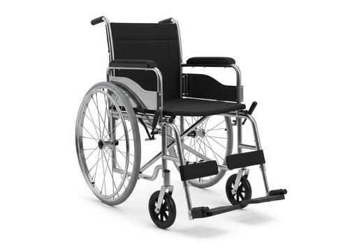 a wheelchair chrome frame black seat cushion folde