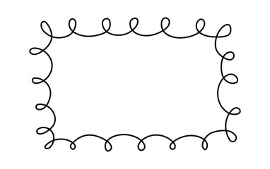 Abstract banner, simple frame, border with space for text. Spiral, lines, curls. Drawing, hand drawn, black and white isolated background.