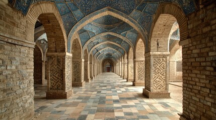Fototapeta premium Architectural design analysis featuring masonry arches, symmetry, and historical aesthetics in a spatial, illuminated environment
