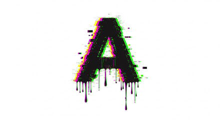 Dynamic glitch effect letter A dripping with vibrant neon colors, modern design