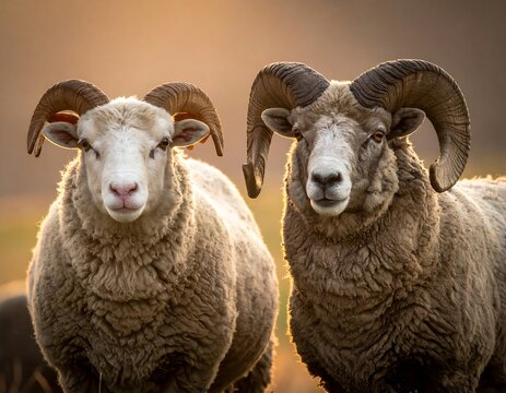 Two rams in golden light