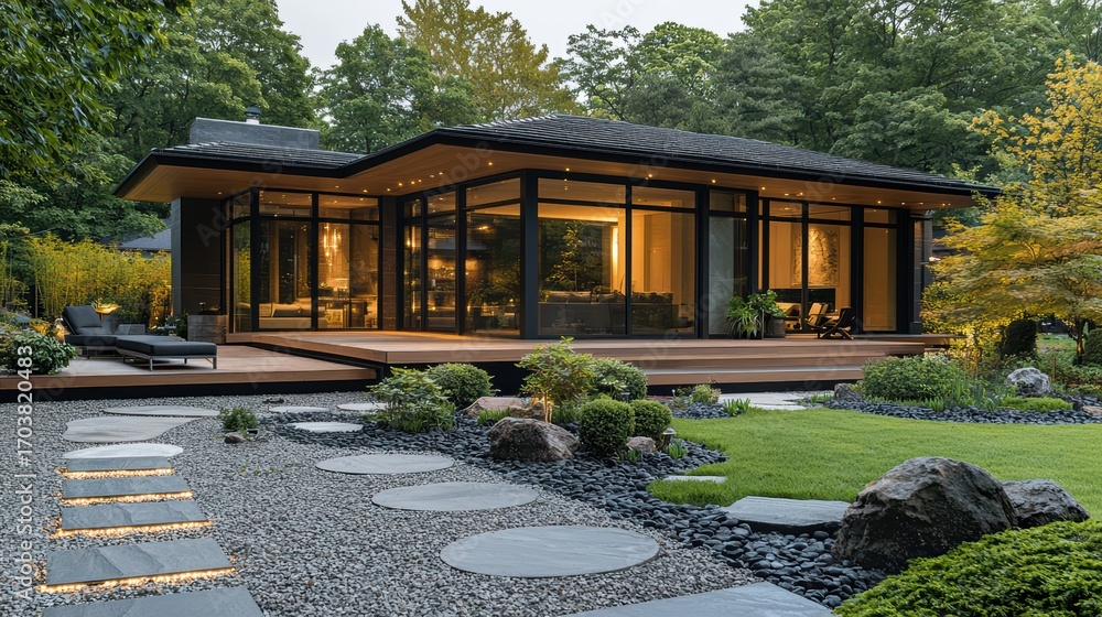 Poster modern architectural design integrating biophilic principles with sustainable materials, advanced gl