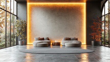 Contemporary interior design featuring innovative lighting aesthetics, spatial composition, and ergonomic furnishings for enhanced functionality