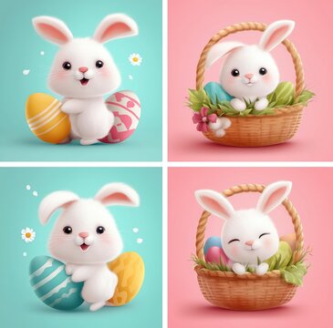 Adorable Easter Bunny with Colorful Eggs and Basket for Festive Celebrations