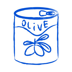Canned olives. Mediterranean cuisine. Vector illustration.