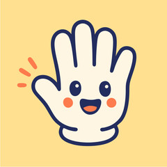 Adorable Cartoon Hand Waving Hello with a Cheerful Smile, Expressing Friendliness and Welcome © Muh