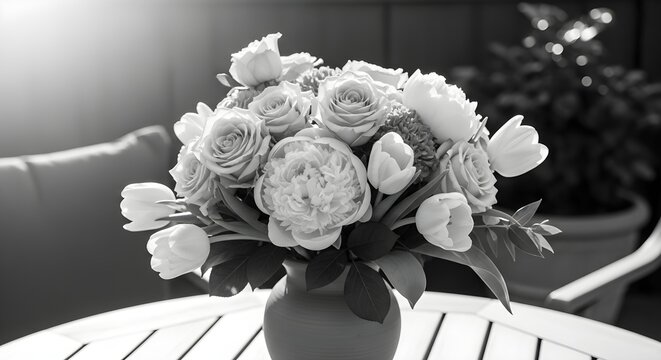 Spring Flowers Bouquet celebration concept in patio high-key