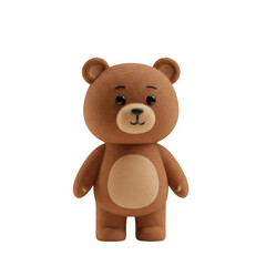 Teddy Bear Standing Isolated on Transparent Background with Brown Fur and Neutral Expression