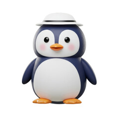 Isolated Penguin with White Hat Cute Cartoon Illustration in Transparent Background