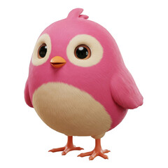 Pink Bird With Big Eyes Standing On Transparent Background Animated Look