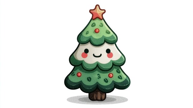 Cute Cartoon - style Christmas Tree with Smiling Face and Decorations for Holiday Designs