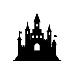 Obraz premium Silhouette of a fairytale castle with flags on transparent background