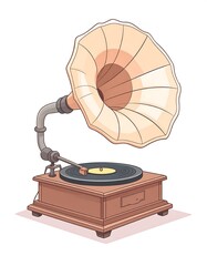 Vintage record player with large horn