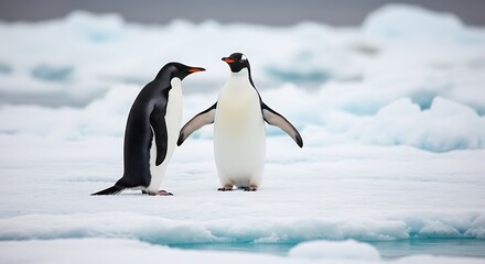 Obraz premium Two Penguins on Ice Floes.