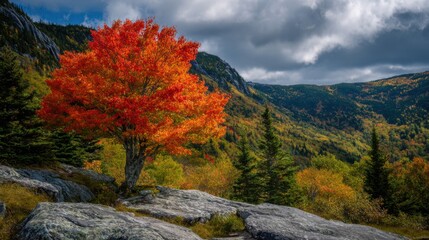 Fototapeta premium A fluffy cat is playfully swatting at falling autumn leaves in a garden. The sunlight filters through the trees, creating a warm, cheerful atmosphere filled with vibrant colors.