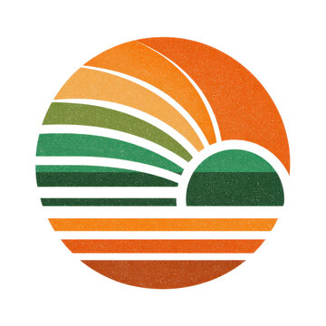 High quality photo of retro sunset landscape circle design isolated on transparent background.