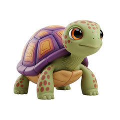 Cartoon Turtle Illustration with Brown Spots and Purple Shell on Transparent Background