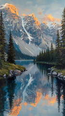 Mobile Wallpaper 4K - Majestic snow-capped mountains reflecting in a tranquil alpine lake during a golden sunrise.