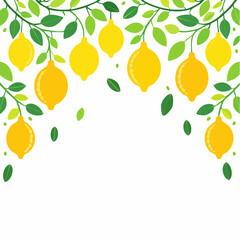 Obraz premium Pixel Art Lemons and Leaves on Branches With White Background