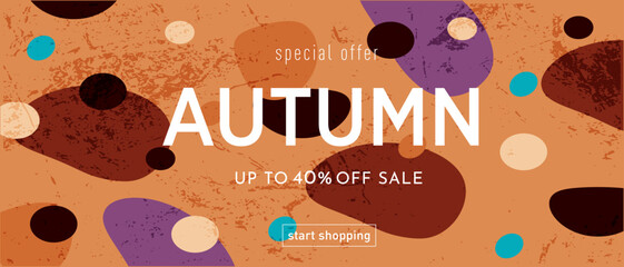 Autumn. Trendy Abstract Gradient Design in Retro Style from the 80s-90s. Modern Geometric Background Patterns for Advertising, Web, Social Media, Posters, Banners, Covers. Sale Offer 50%. Vector 
