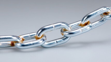 Obraz premium Construct worker factory, A close-up view of a metallic chain, showcasing its links, shine, and some rust, highlighting durability and wear.