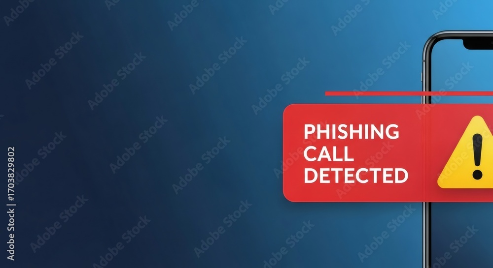 Poster phishing call detected message on a cell phone screen. alert about online financial fraud. cybercrim