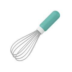 Turquoise handle whisk, kitchen tool, modern design isolated on a transparent area, for culinary