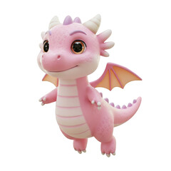 Cartoonish Pink Dragon Character on Transparent Background Rendering for Animated Graphics
