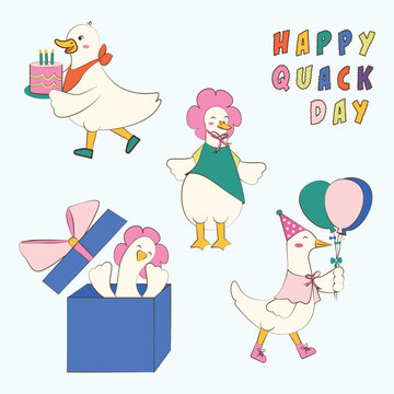 Cute Duck Cartoon Happy Birthday Greeting Vector