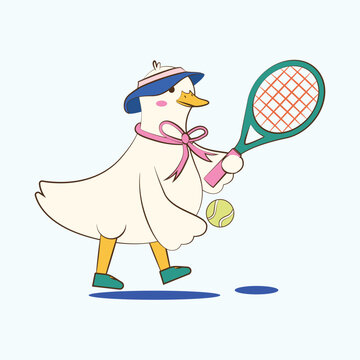 Funny Duck Cartoon Tennis Player Vector