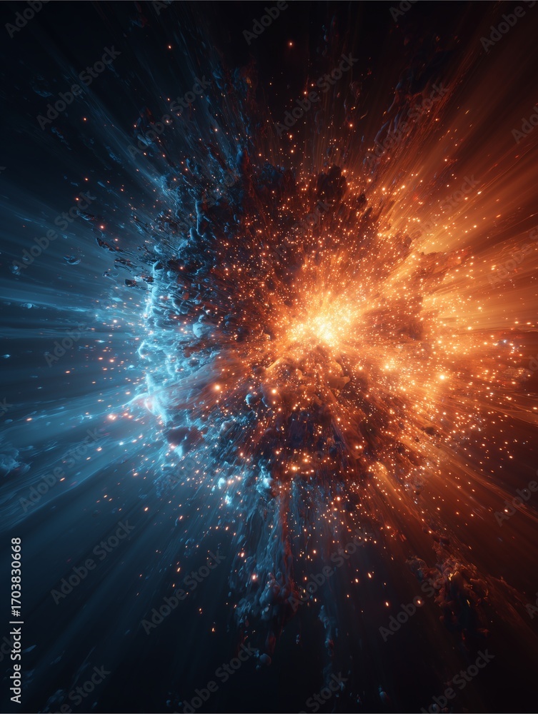 Poster cosmic symphony of light: an awe-inspiring display of celestial elements forms a vivid illustration.
