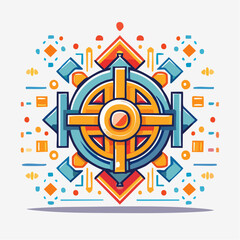 Geometric Pixel Art Orange And Blue Abstract Design On White Background