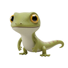 Animated Green Lizard with Big Eyes on a Transparent Background in 3D Render