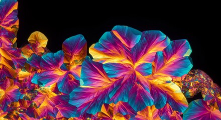 Abstract microscopic crystals in vibrant rainbow colors.