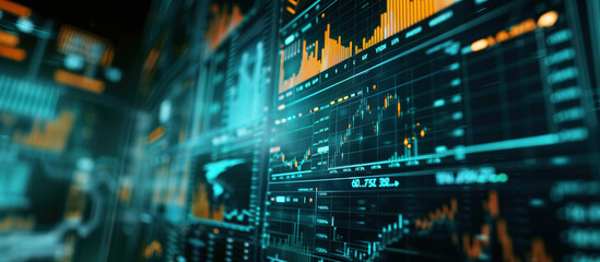 Digital Data Analysis: A visual journey into the intricate world of data visualization, revealing the complex layers of information through mesmerizing screens with charts, graphs, and flowing data.